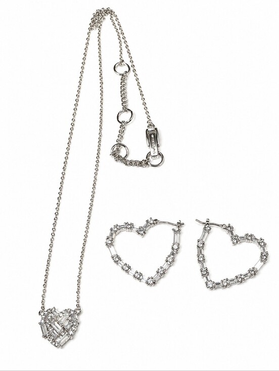 Givenchy Jewelry - Givenchy Crystal Heart Necklace & Matching Heart Hoop Earrings Set Silver Tone